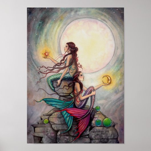 Affiche d'art fantastique des sirènes Gémeaux (Devant)