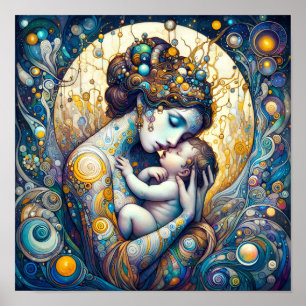 Affiche d'art fantastique mère et enfant