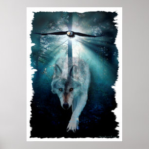 Affiche d'art faunique Wolf & Eagle