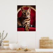 Affiche d'art fin Portrait de chat Bengal — Rouge (Cuisine)