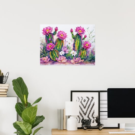 Affiche d'art Fleurs de désert de Cactus Rose - Ar (Bureau à domicile)