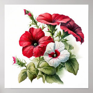 Affiche d'art floral de pétunias rouges