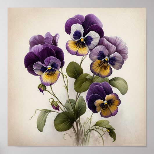 Affiche d'art floral de violettes violettes (Devant)