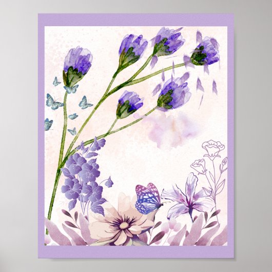 Affiche d'art floral pourpre | Fleurs & Bu à l'aqu (Devant)