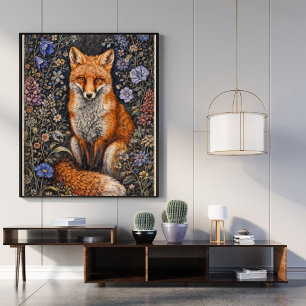 Affiche d'art floral vintage Fox   Animal de la fo