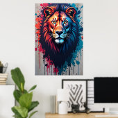 Affiche d'art graffiti Lion majestueux (Bureau à domicile)