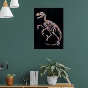 Affiche d'art holographique squelette de dinosaure