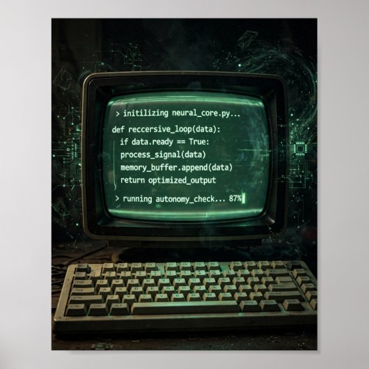 Affiche d'art IA de terminal rétro codé Kimi (Devant)