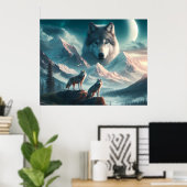 Affiche d'art IA Esprit des Loups (Bureau à domicile)