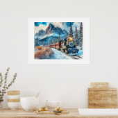 Affiche d'art IA Train à locomotive à l'aquarelle (Cuisine)