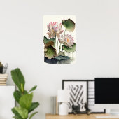 Affiche d'art impression de fleurs de lotus blanc (Bureau à domicile)
