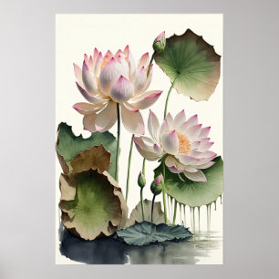 Affiche d'art impression de fleurs de lotus blanc