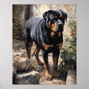 Affiche d'art imprimé de chien Rottweiler