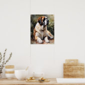 Affiche d'art imprimé de chien St. Bernard (Cuisine)
