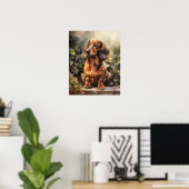 Affiche d'art imprimé de chien teckel mignon (Bureau à domicile)