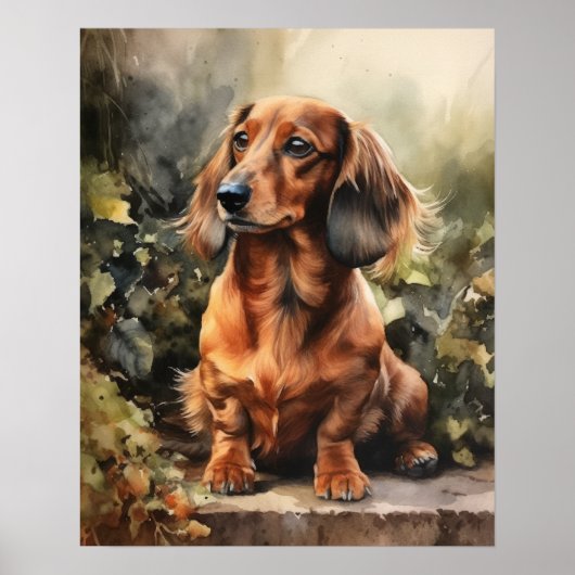 Affiche d'art imprimé de chien teckel mignon (Devant)