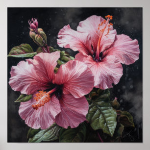 Affiche d'art imprimé de fleur d'hibiscus rose