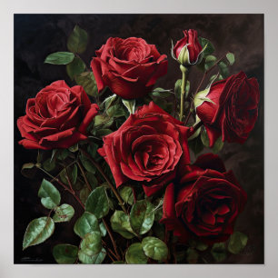 Affiche d'art imprimé de fleurs de roses rouges