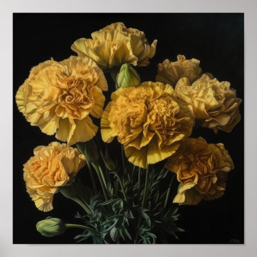 Affiche d'art imprimé de fleurs d'œillets jaunes (Devant)