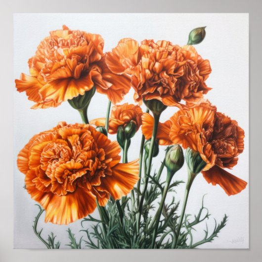 Affiche d'art imprimé de fleurs d'œillets orange (Devant)