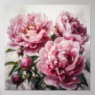 Affiche d'art imprimé de pivoines roses