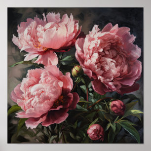 Affiche d'art imprimé de pivoines roses