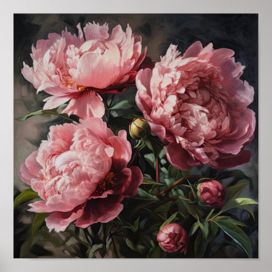 Affiche d'art imprimé de pivoines roses (Devant)