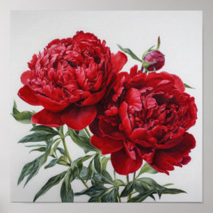 Affiche d'art imprimé de pivoines rouges