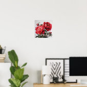 Affiche d'art imprimé de pivoines rouges (Bureau à domicile)