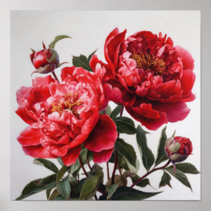 Affiche d'art imprimé de pivoines rouges
