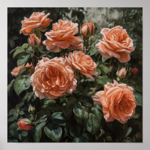 Affiche d'art imprimé de roses corail