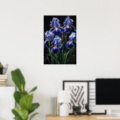 Affiche d'art imprimé Fleurs d'Iris Bleues (Bureau à domicile)