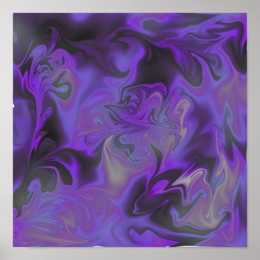 Affiche d'art liquide bleu, blanc, noir, violet (Devant)