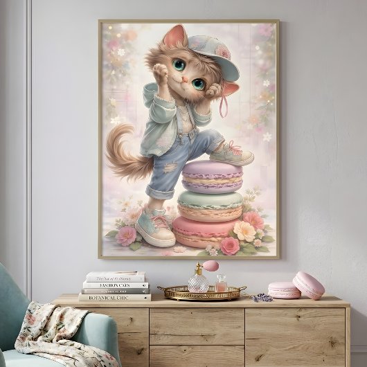 Affiche d'art Macaron de chaton pastel mignon