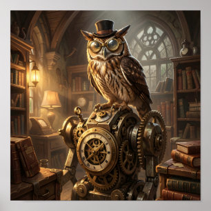 affiche d'art mécanique de hibou steampunk