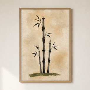 Affiche d'art minimaliste aquarelle encre bambou