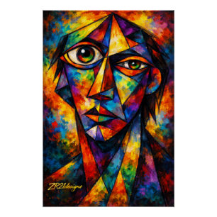 Affiche d'art moderne abstrait de visage cubiste v