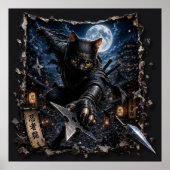 Affiche d'art mural 3D en relief Ninja Cat (Devant)