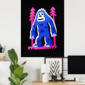 Affiche d'art mural Bigfoot en forêt rose et bleu (Bureau à domicile)