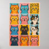 Affiche d'art mural Collage de panneaux de chats m (Devant)