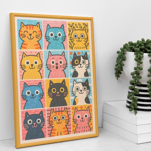Affiche d'art mural Collage de panneaux de chats m