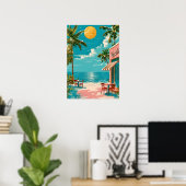 Affiche d'art mural de café de plage côtière rétro (Bureau à domicile)