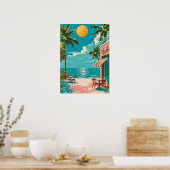 Affiche d'art mural de café de plage côtière rétro (Cuisine)