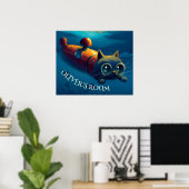 AFFICHE D'ART MURAL DE CHAT FANTASISTE SOUS-MARIN (Bureau à domicile)