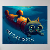 AFFICHE D'ART MURAL DE CHAT FANTASISTE SOUS-MARIN (Devant)