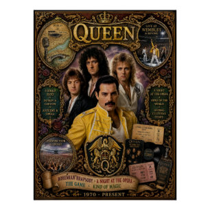 Affiche d'art mural de la reine vintage du groupe