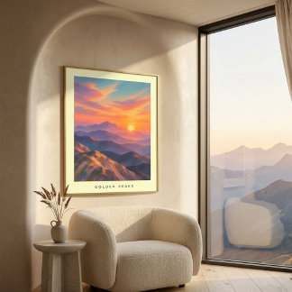 Affiche d'art mural de montagne de coucher de sole