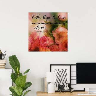 Affiche d'art mural Fleur rose Foi, Espérance et A