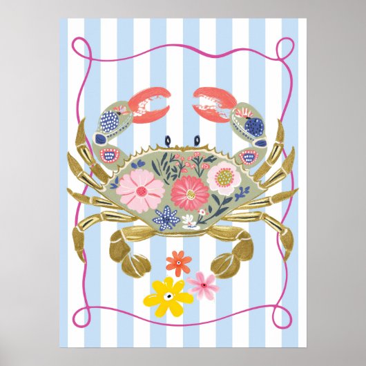 affiche d'art mural floral crabe funky océan (Devant)