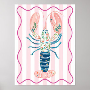 affiche d'art mural funky sur le homard floral